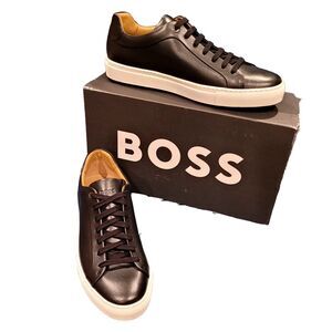 HUGO BOSS Mirage Tenn BUAN Black Leather Tennis Shoe Men's US 12 Italian Made